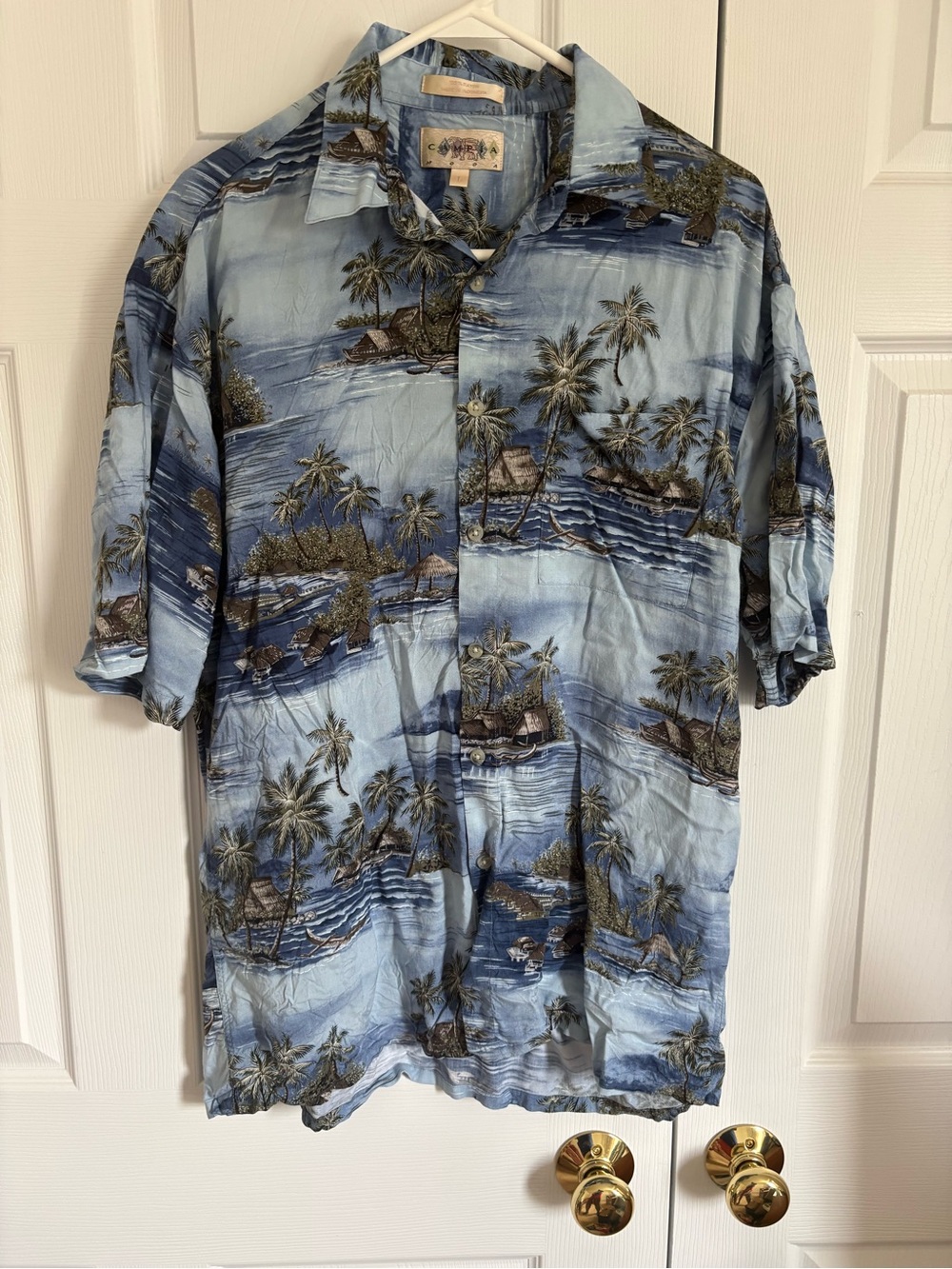 Men’s Campia Moda Light Blue Tropical Print Casual Button-Down Shirt Size L